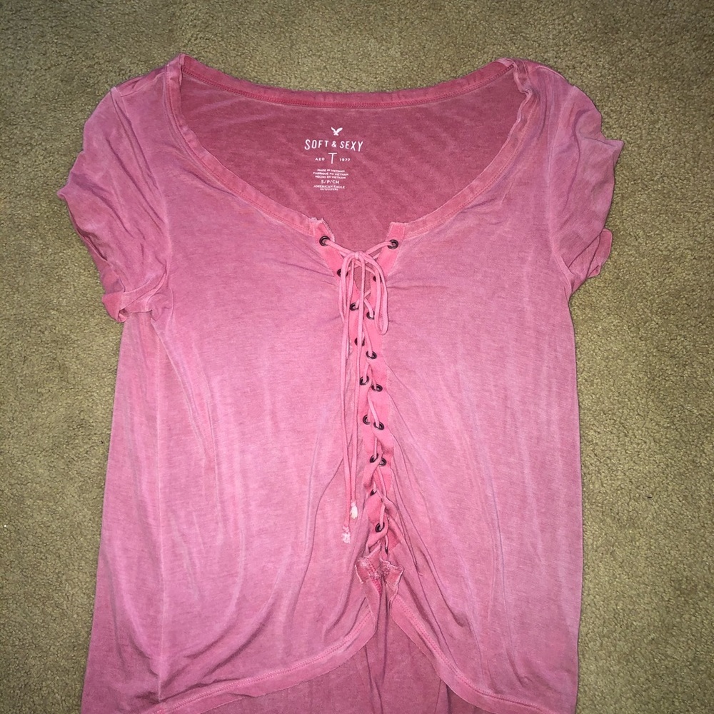 Pink tie up shirt